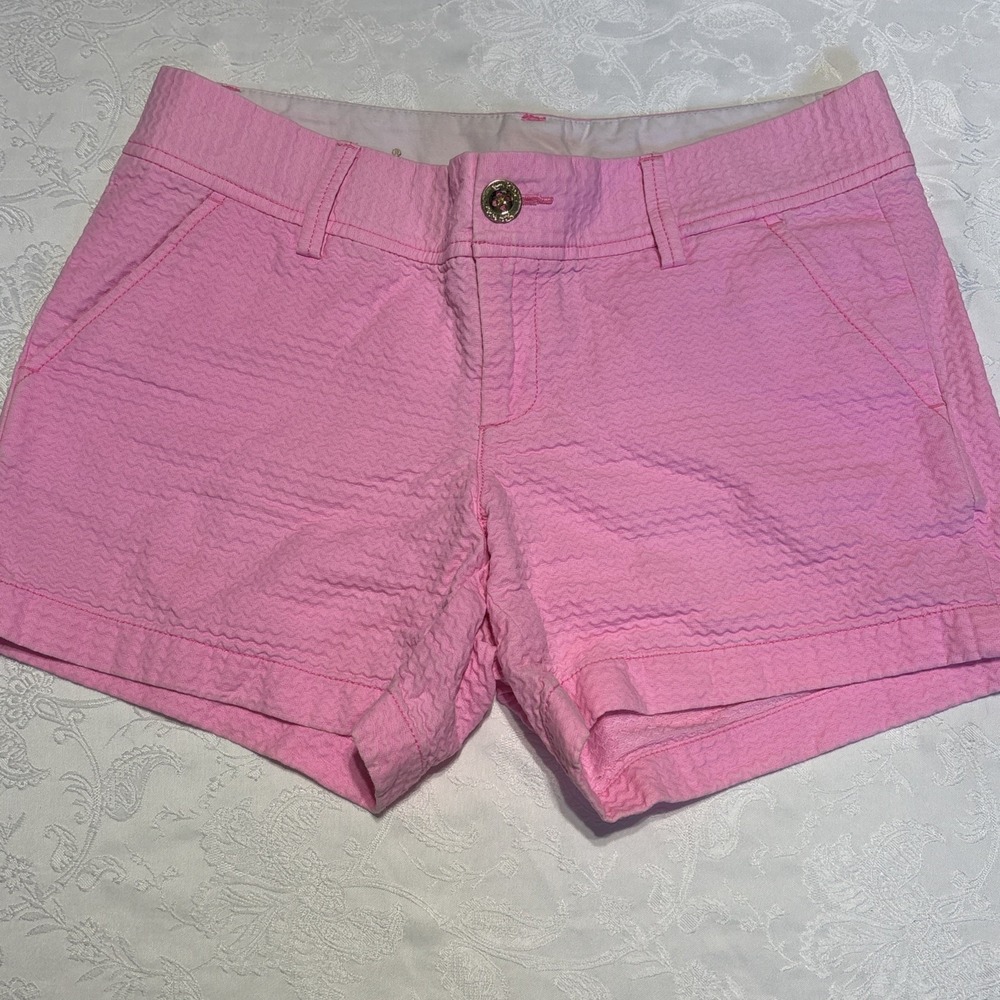 Lilly Pulitzer Callahan Bright Pink Textured Cotton Shorts Sz 4 EUC